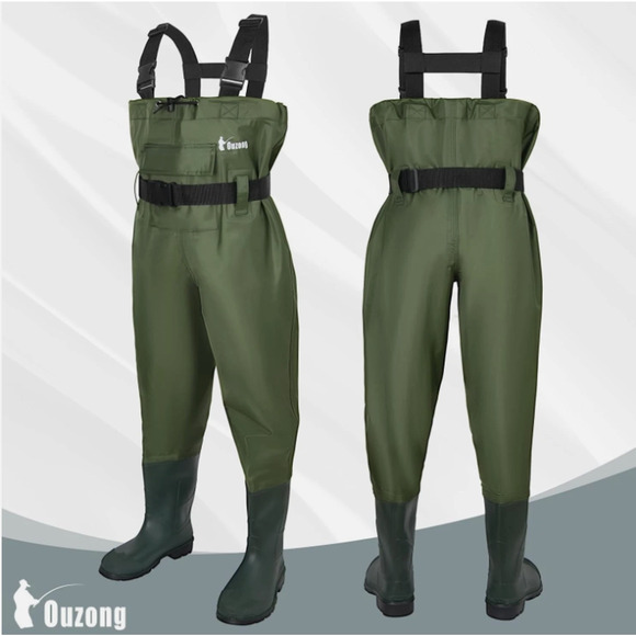 Ouzong Bootfoot Fishing Chest Waders Waterproof Hunting Camo Green US Kids Size1